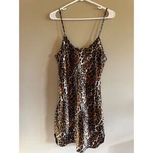 Secret Treasures Leopard Print Satin Chemise Nightgown Sleep Dress Brown 20757W